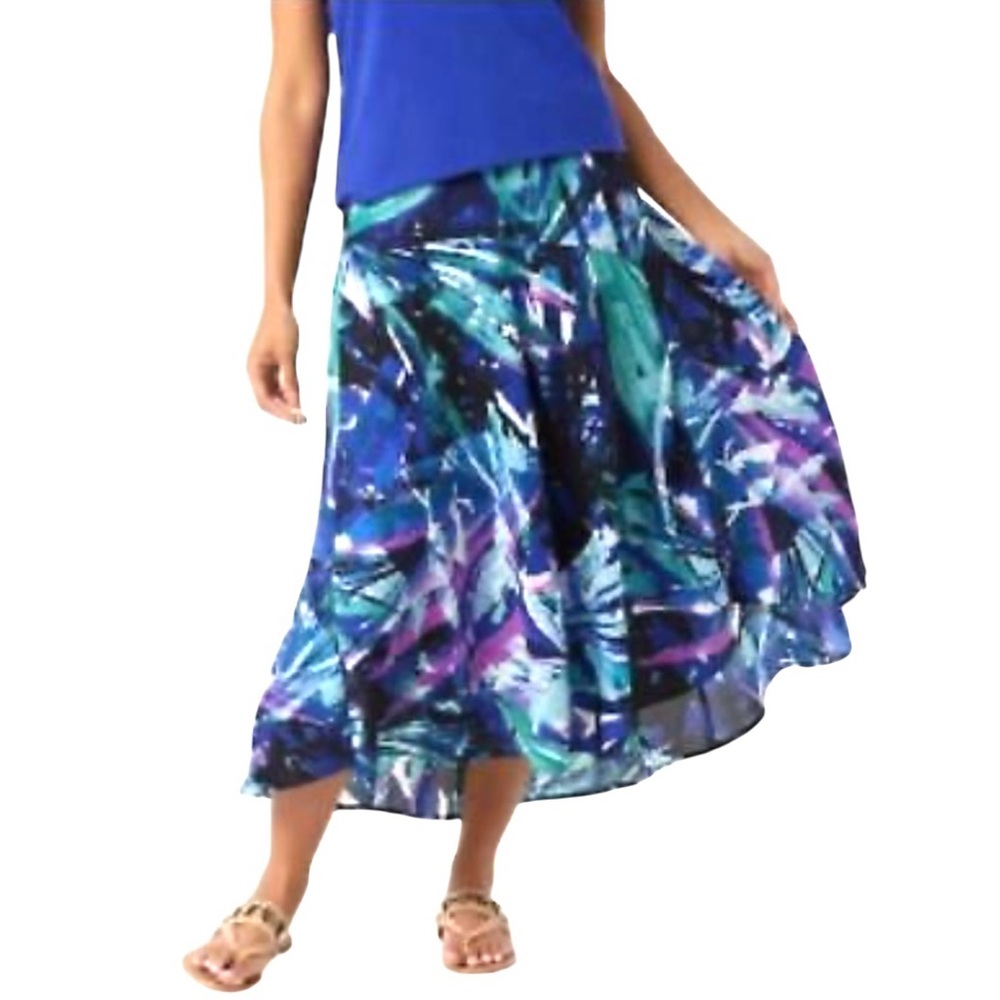 New Bob Mackie Abstract Skirt Wearable Art Artsy‎ Blue Pink Flowy Plus size NWT